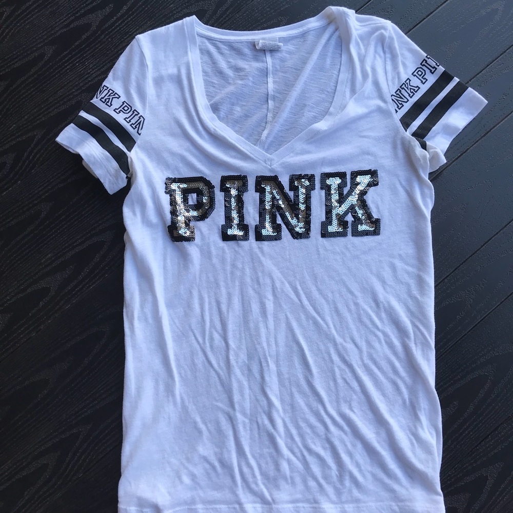 Medium Sequined PINK V neck Tee